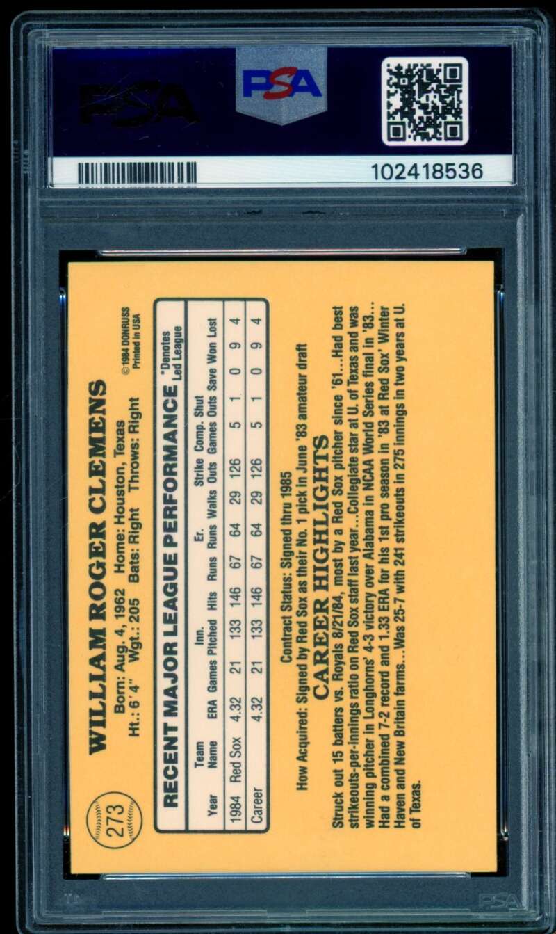 Roger Clemens Rookie Card 1985 Donruss #273 PSA 7 Image 2