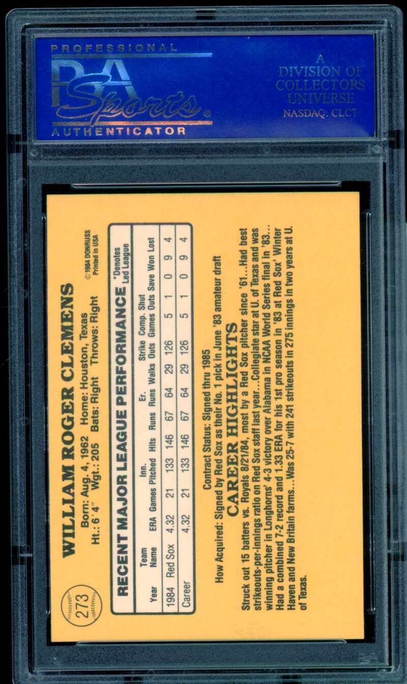Roger Clemens Rookie Card 1985 Donruss #273 PSA 7 Image 2