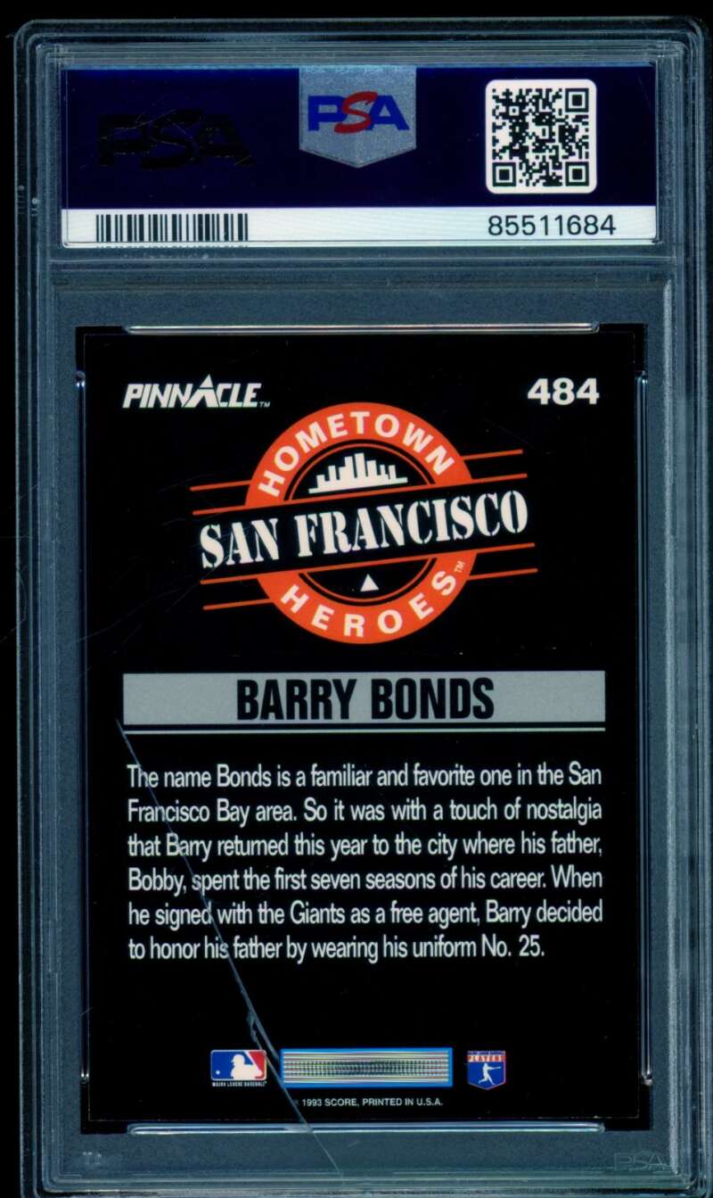 Barry Bonds Card 1993 Pinnacle #484 PSA 9 (cracked holder) Image 2