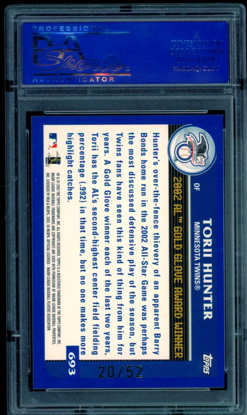 Torii Hunter Card 2003 Topps Black (20/52) (pop 1) #693 PSA 8 Image 2