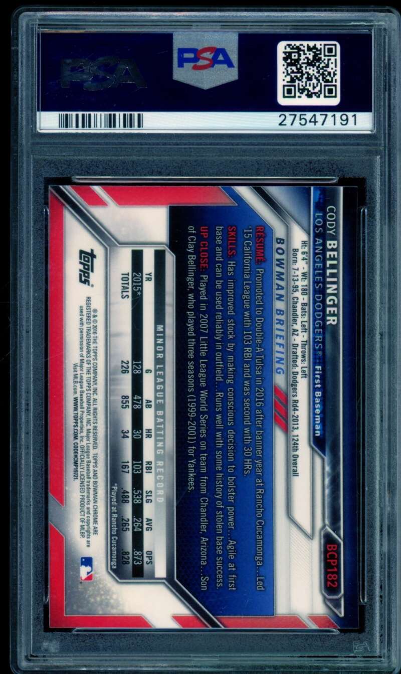 Cody Bellinger Rookie Card 2016 Bowman Chrome Prospects #BCP182 PSA 10 Image 2