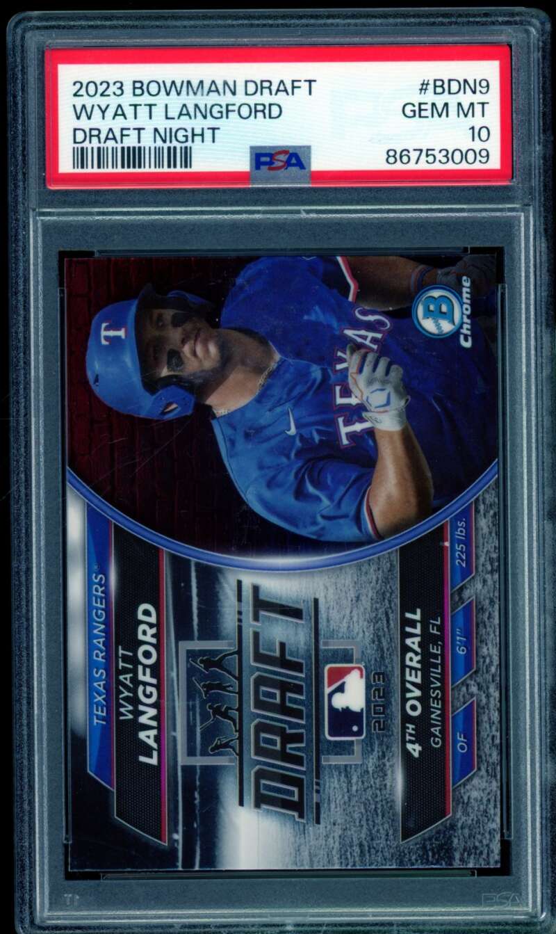 Wyatt Langford Rookie Card 2023 Bowman Draft Night #BDN9 PSA 10 Image 1