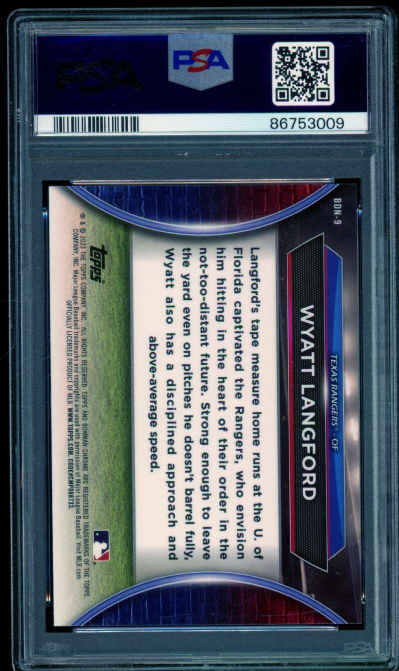 Wyatt Langford Rookie Card 2023 Bowman Draft Night #BDN9 PSA 10 Image 2