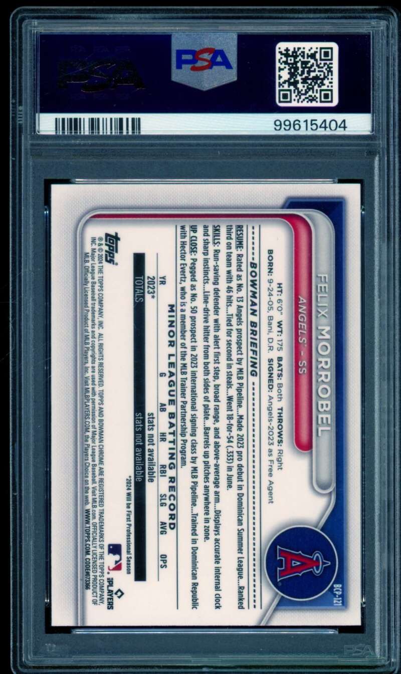 Felix Morrobel Rookie Card 2024 Bowman Mega Box Chrome Prospects #121 PSA 10 Image 2
