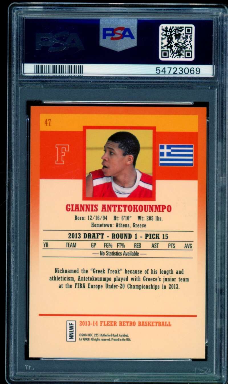 Giannis Antetokounmpo Rookie Card 2013-14 Fleer Retro #47 PSA 9 Image 2