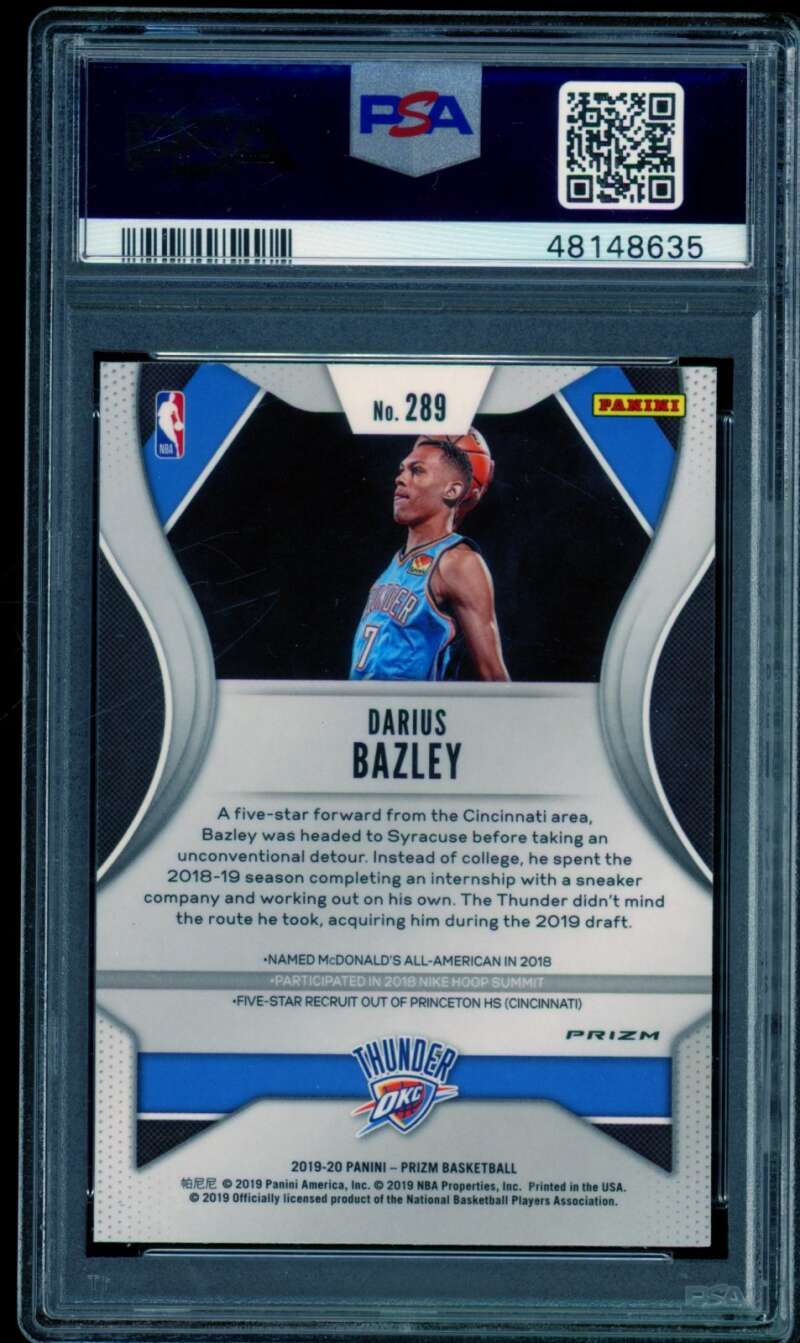 Darius Bazley Rookie Card 2019-20 Panini Prizm Silver #289 PSA 10 Image 2