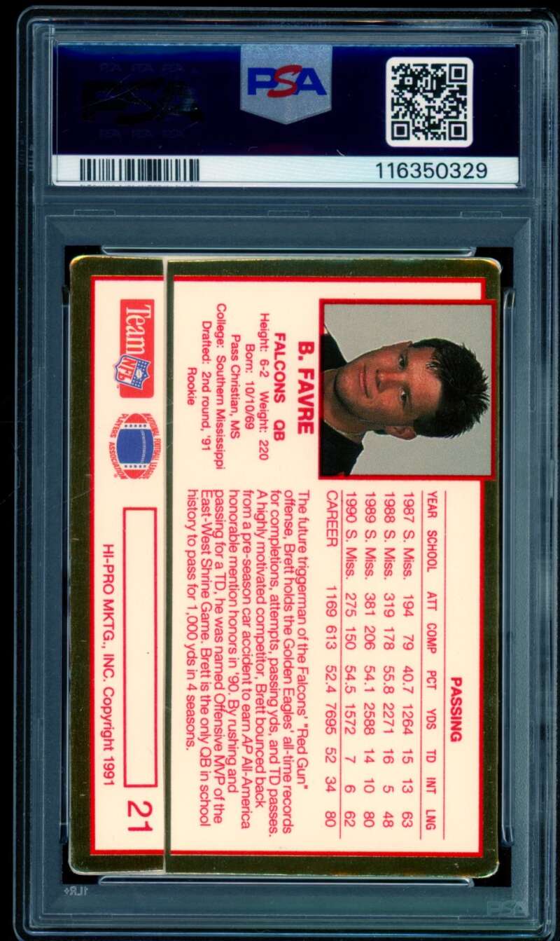 Brett Favre Card 1991 Action Packed Rookie Update #21 PSA 9 Image 2