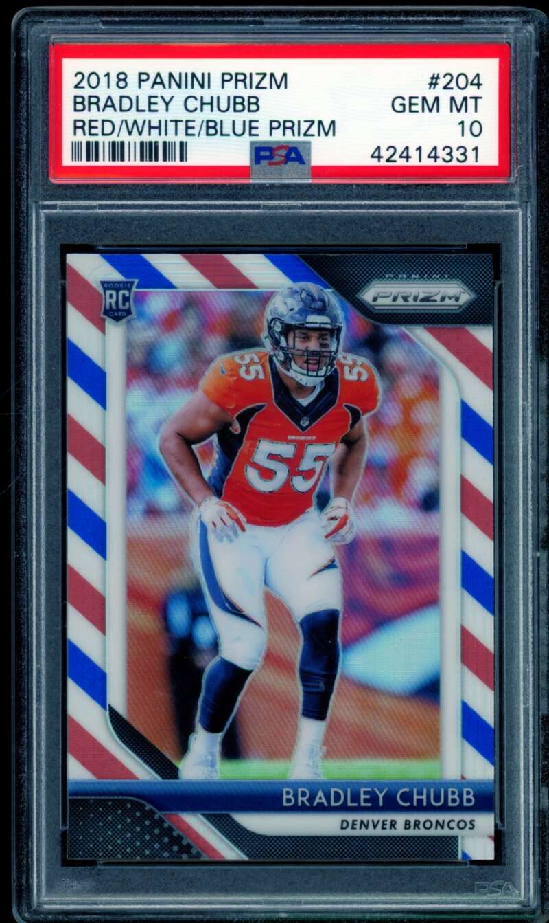 Bradley Chubb Rookie Card 2018 Panini Prizm Red/White/Blue (pop 5) #204 PSA 10 Image 1