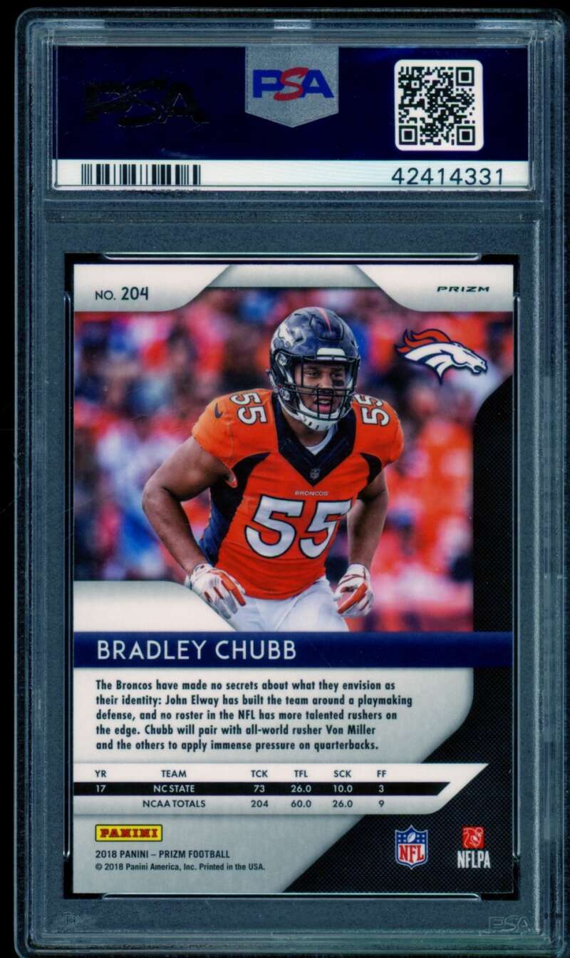 Bradley Chubb Rookie Card 2018 Panini Prizm Red/White/Blue (pop 5) #204 PSA 10 Image 2