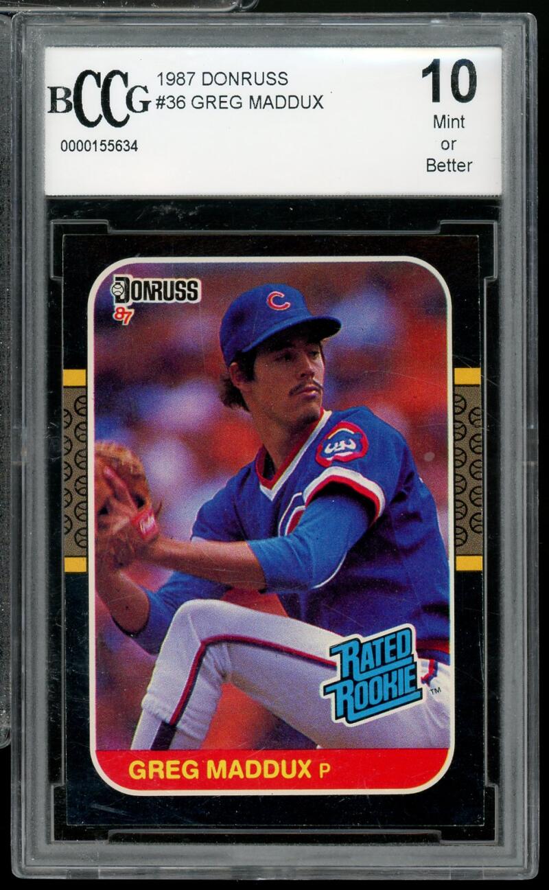 1987 Donruss #36 Greg Maddux Rookie Card BGS BCCG 10 Mint+ Image 1