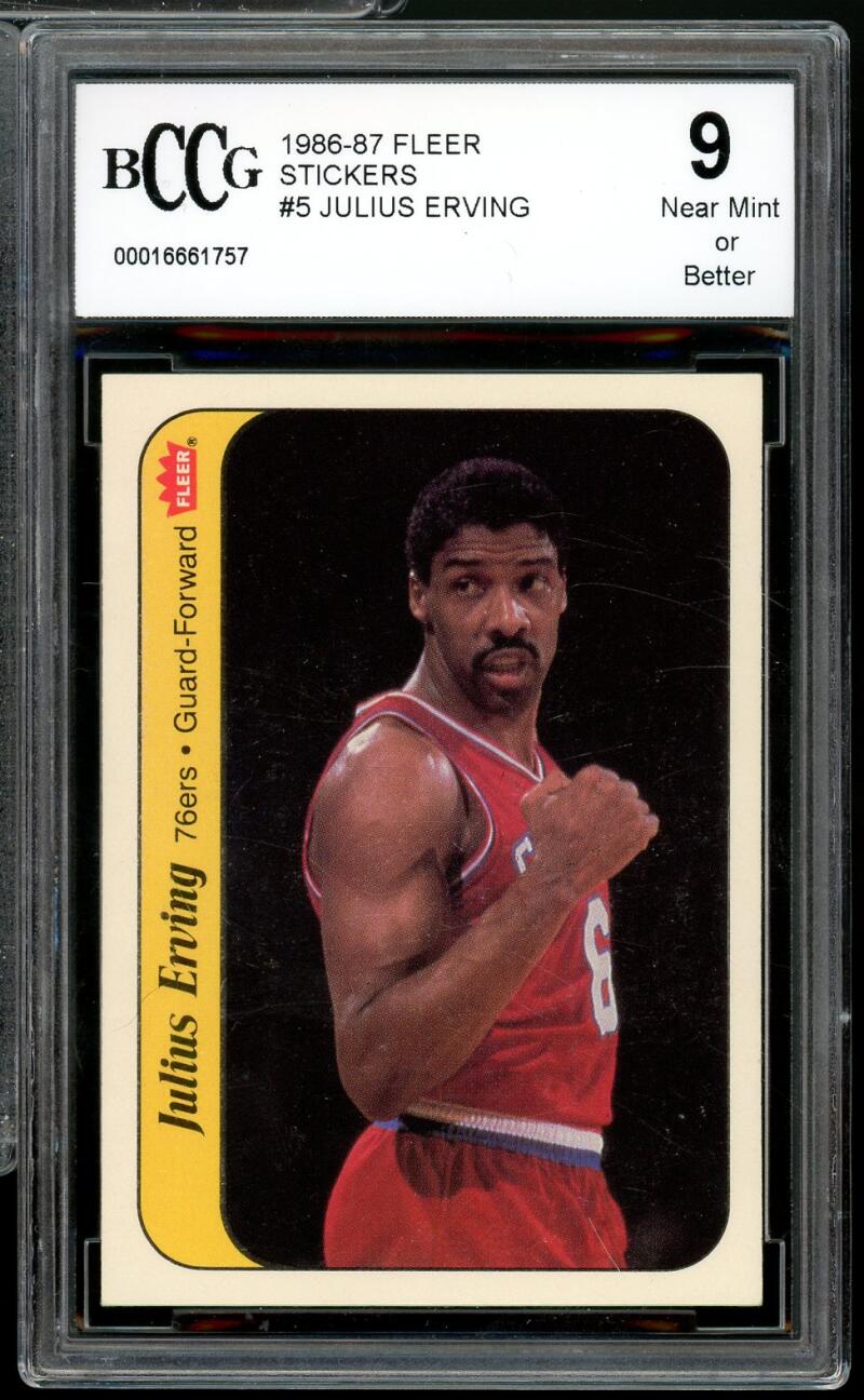 1986-87 Fleer Stickers #5 Julius Erving Card BGS BCCG 9 Near Mint+ Image 1