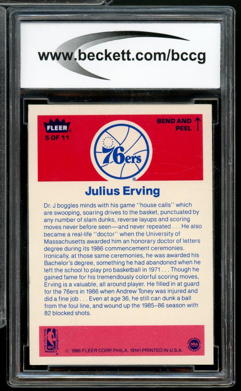 1986-87 Fleer Stickers #5 Julius Erving Card BGS BCCG 9 Near Mint+ Image 2