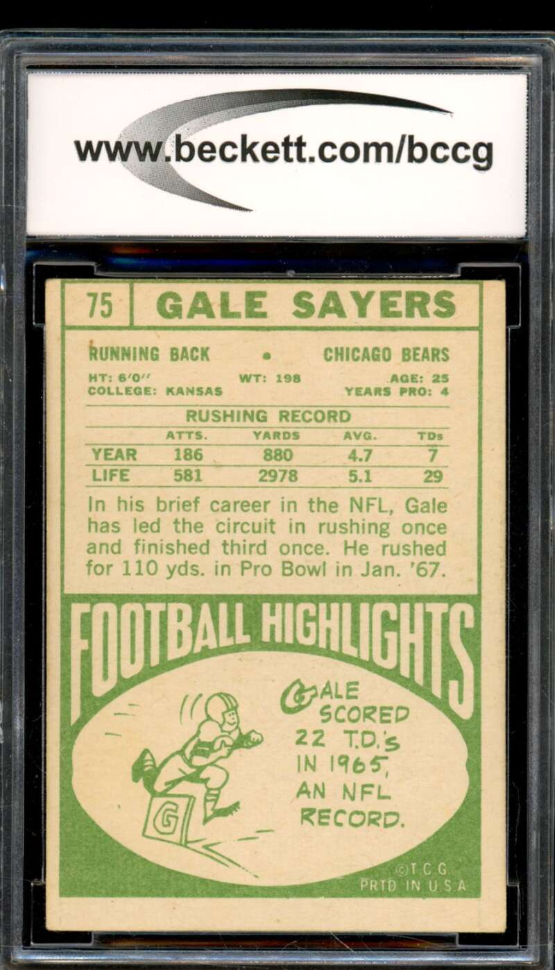 1968 Topps #75 Gale Sayers Card BGS BCCG 7 Very Good+ Image 2