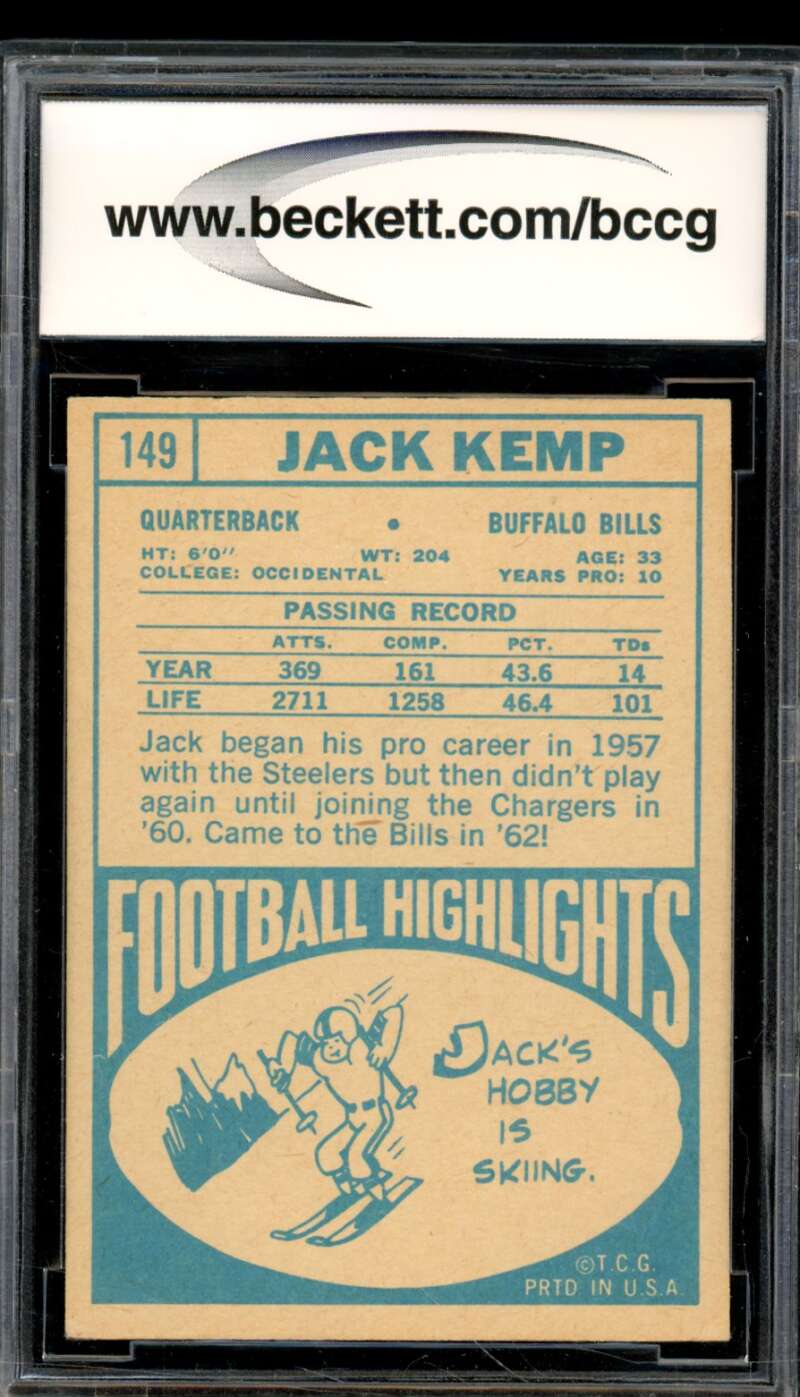 1968 Topps #149 Jack Kemp Card BGS BCCG 8 Excellent+ Image 2