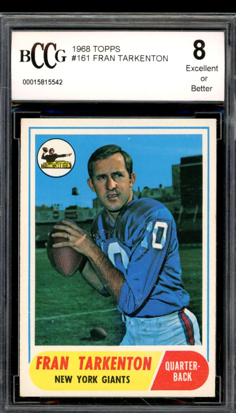 1968 Topps #161 Fran Tarkenton Card BGS BCCG 8 Excellent+ Image 1