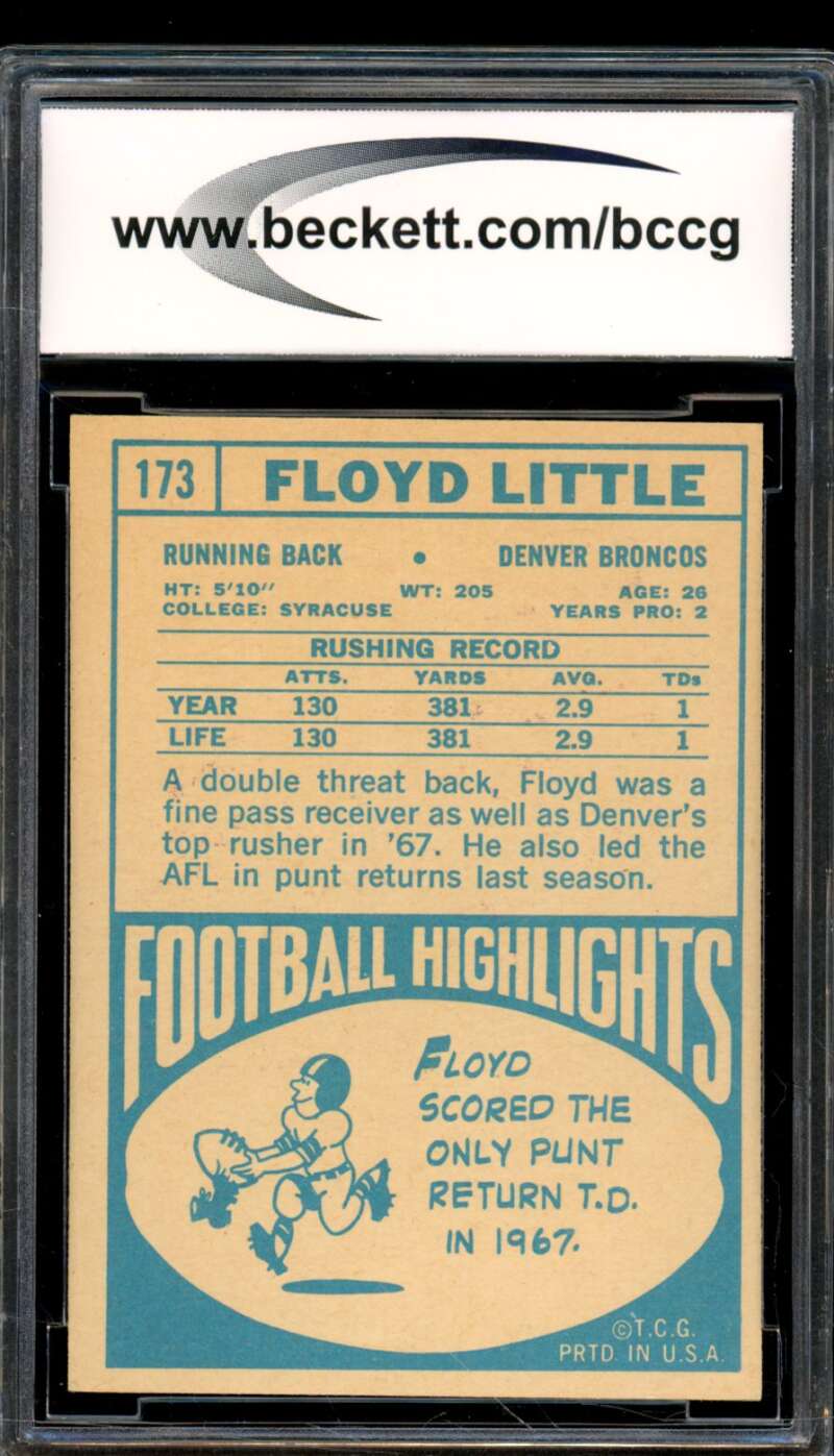 1968 Topps #173 Floyd Little Rookie Card BGS BCCG 8 Excellent+ Image 2