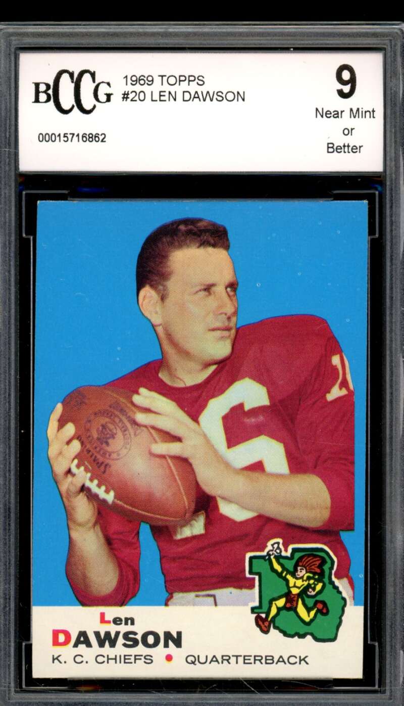 1969 Topps #20 Len Dawson Card BGS BCCG 9 Near Mint+ Image 1