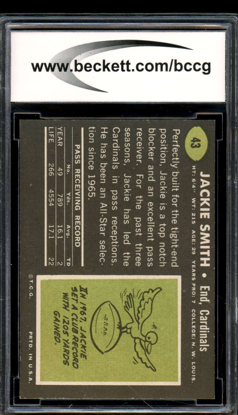 1969 Topps #43 Jackie Smith Rookie Card BGS BCCG 9 Near Mint+ Image 2