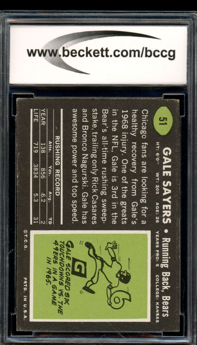 1969 Topps #51 Gale Sayers Card BGS BCCG 8 Excellent+ Image 2