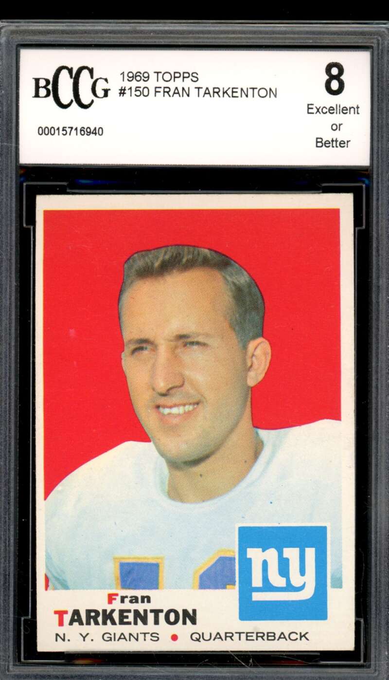 1969 Topps #150 Fran Tarkenton Card BGS BCCG 8 Excellent+ Image 1