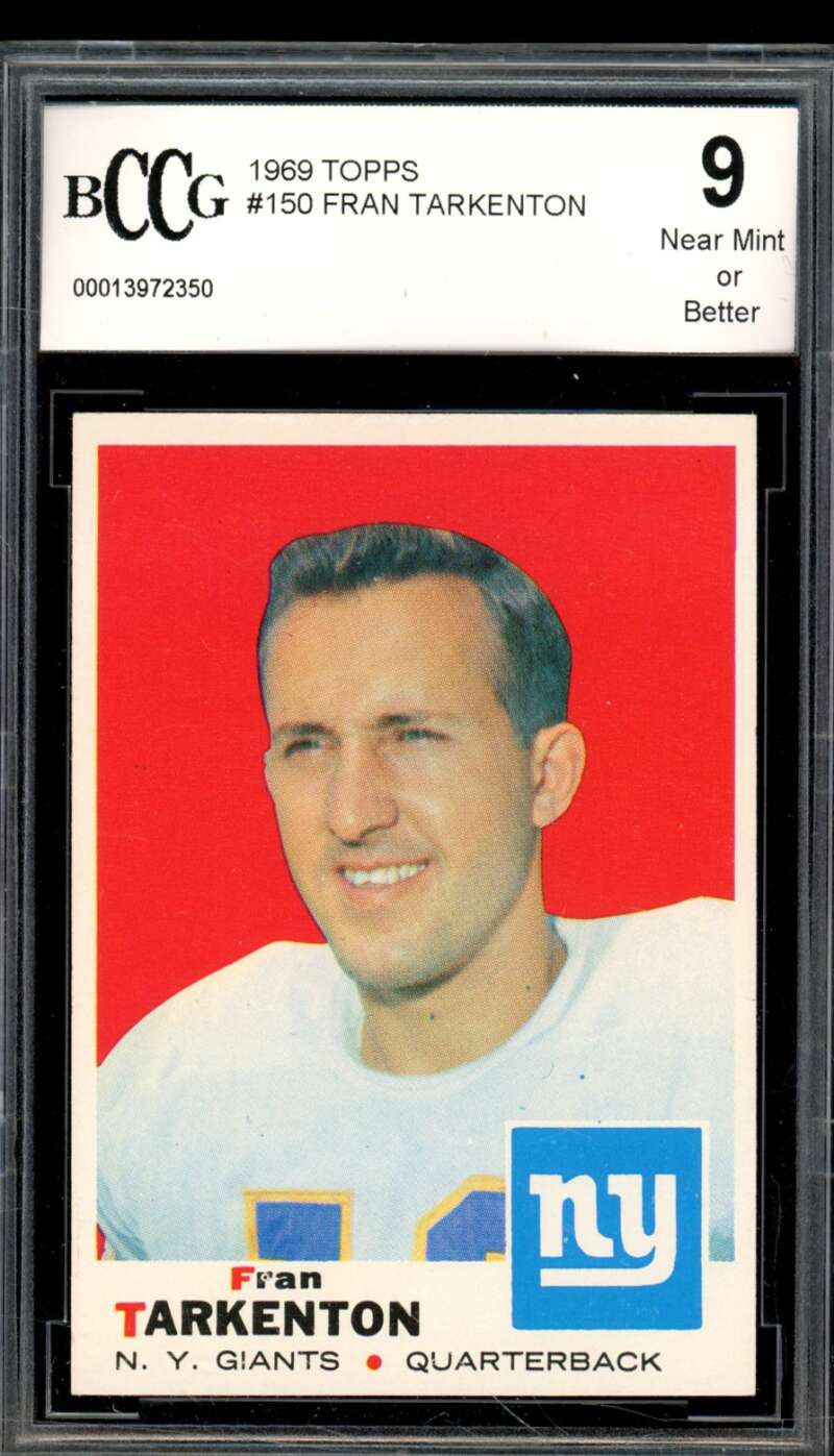 1969 Topps #150 Fran Tarkenton Card BGS BCCG 9 Near Mint+ Image 1