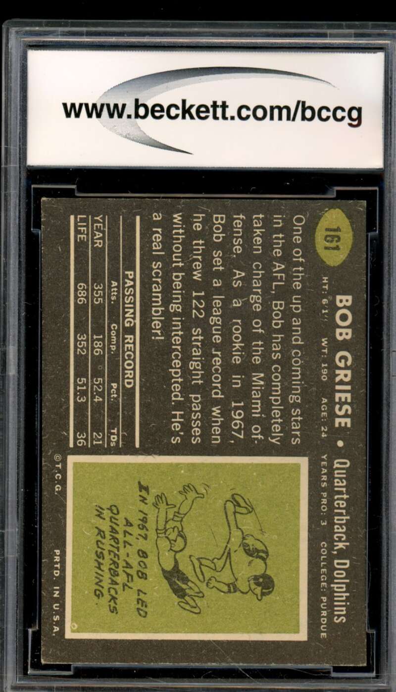 1969 Topps #161 Bob Griese Card BGS BCCG 8 Excellent+ Image 2