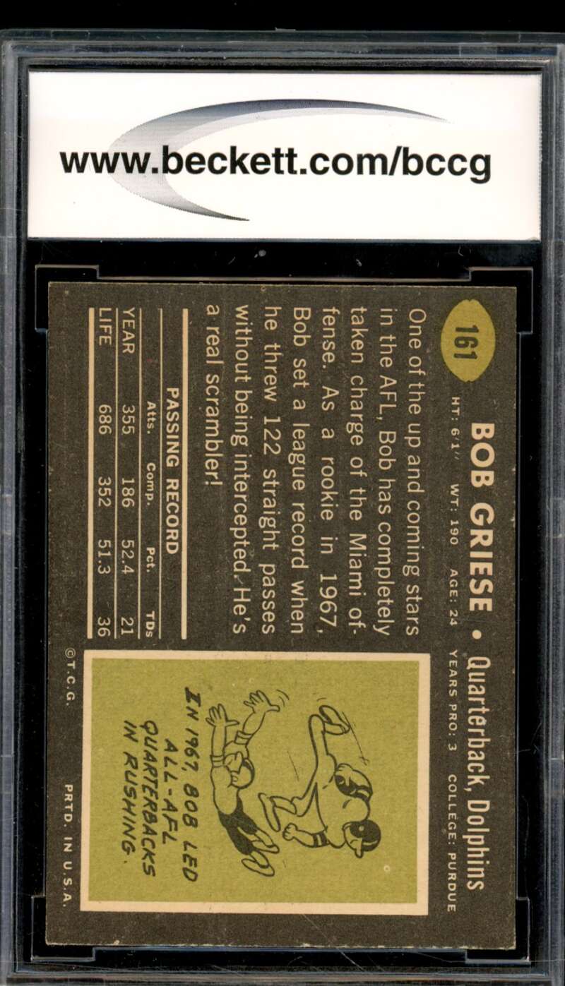 1969 Topps #161 Bob Griese Card BGS BCCG 9 Near Mint+ Image 2