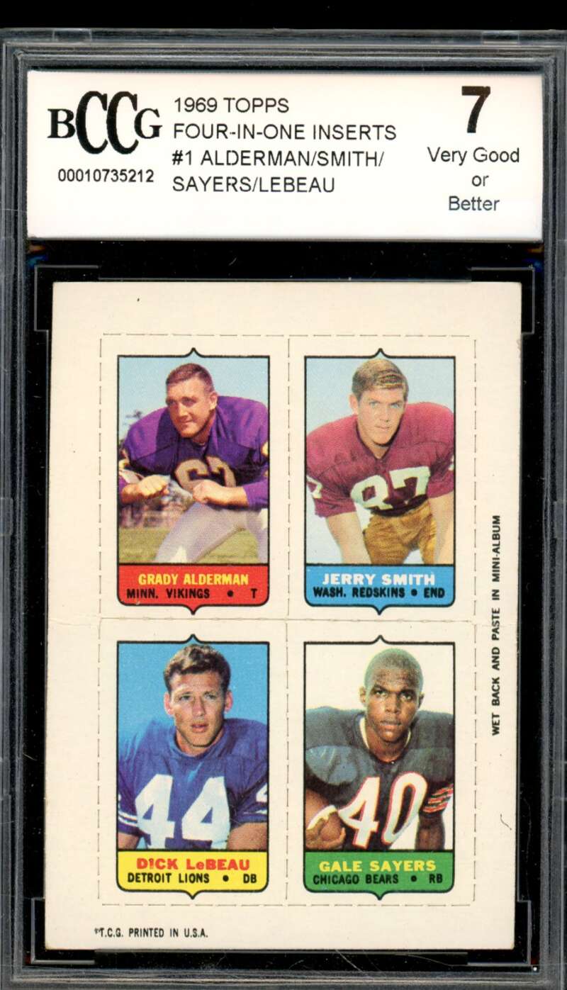1969 Topps Four-In-One Inserts #1 Alderman/Smith/Sayers/Lebeau BGS BCCG 7 VG+ Image 1