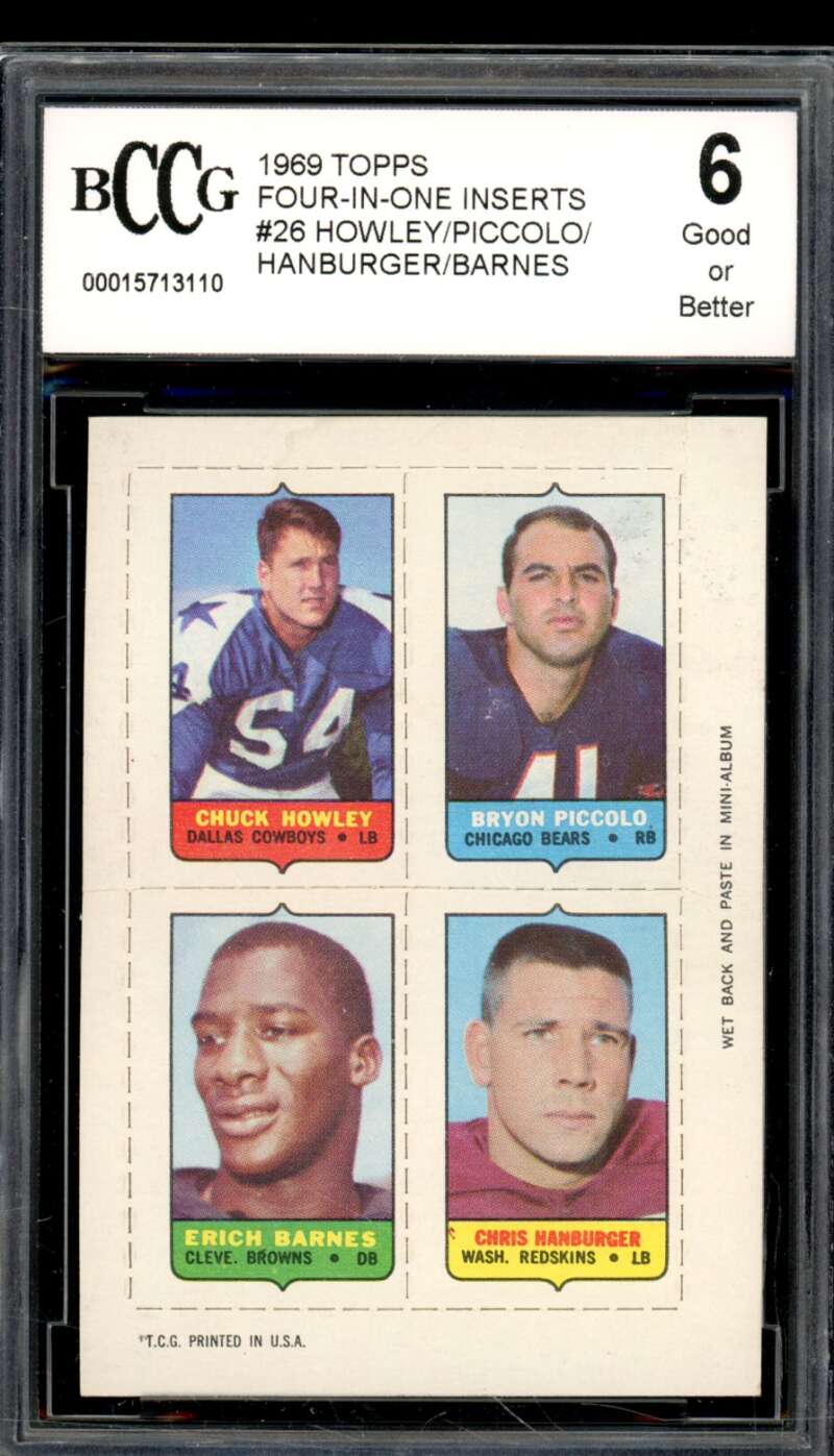 1969 Topps Four-In-One Inserts #26 Brian Piccolo Rookie Card BGS BCCG 6 Good+ Image 1