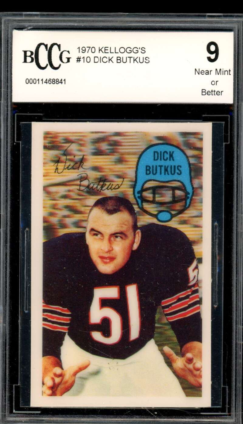 1970 Kellogg's #10 Dick Butkus Card BGS BCCG 9 Near Mint+ Image 1