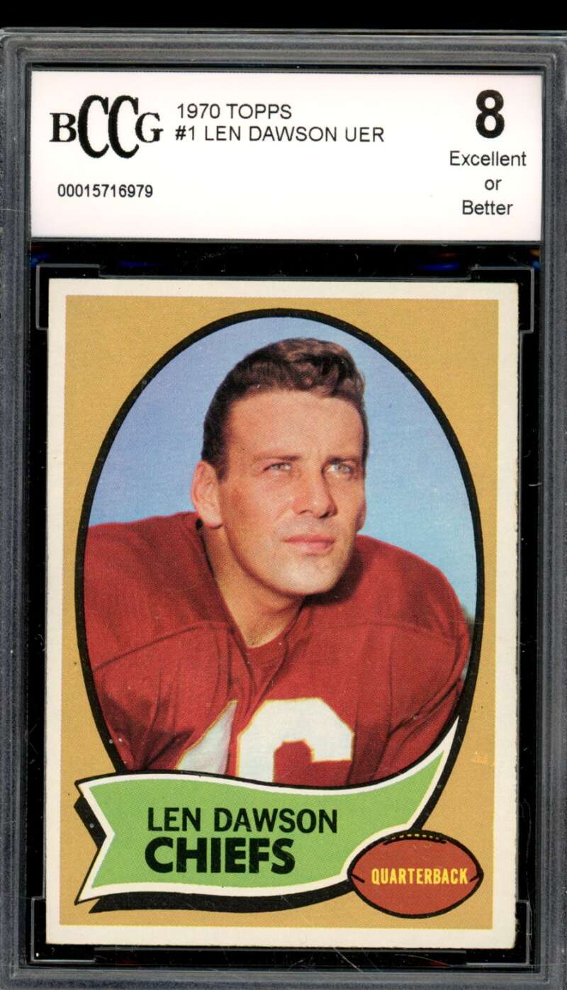 1970 Topps #1 Len Dawson Card BGS BCCG 8 Excellent+ Image 1