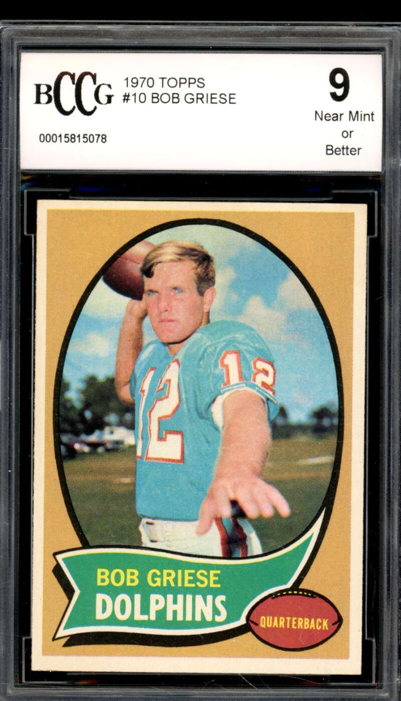 1970 Topps #10 Bob Griese Card BGS BCCG 9 Near Mint+ Image 1