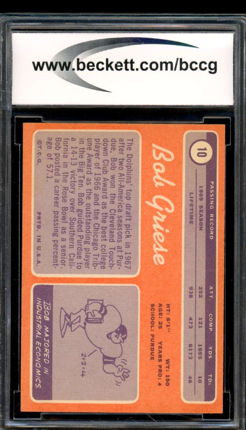 1970 Topps #10 Bob Griese Card BGS BCCG 9 Near Mint+ Image 2