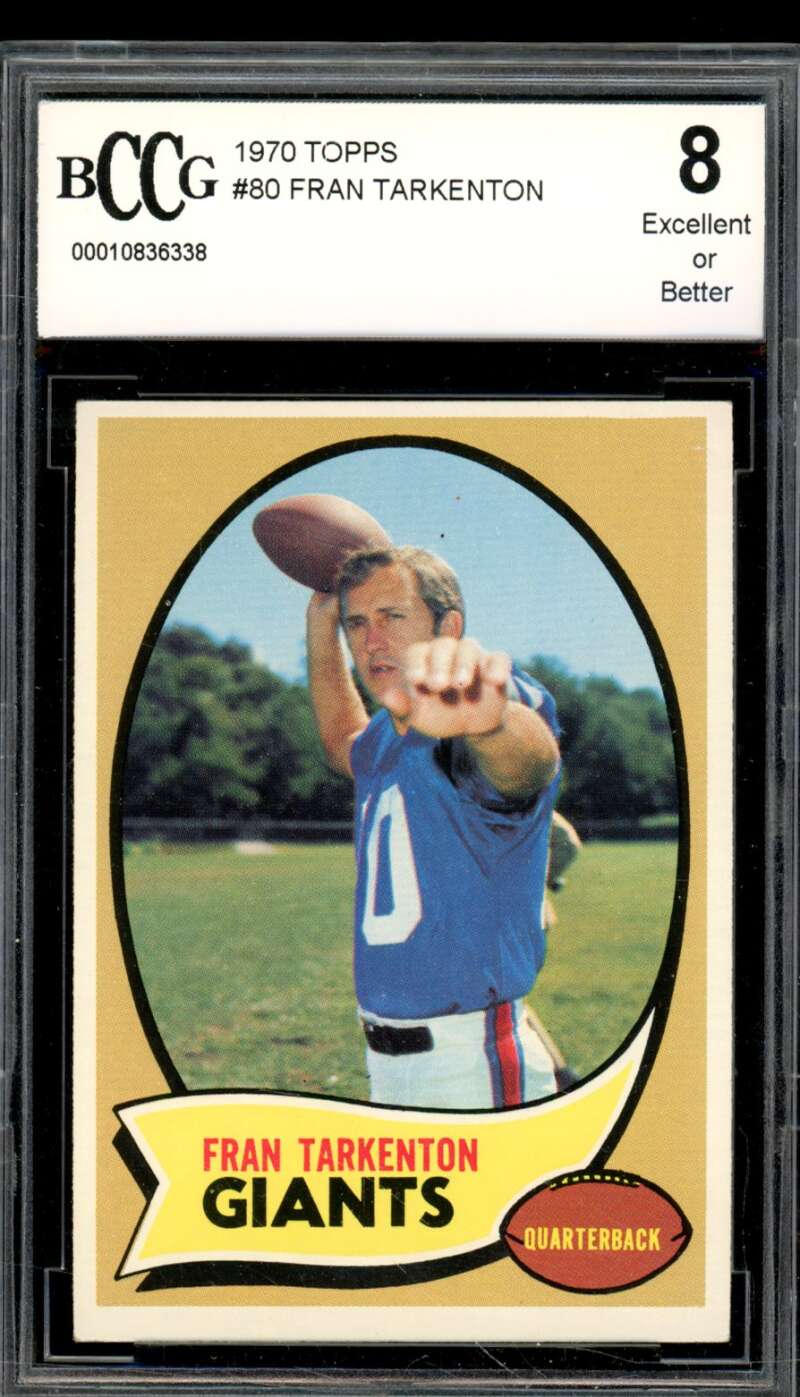 1970 Topps #80 Fran Tarkenton Card BGS BCCG 8 Excellent+ Image 1