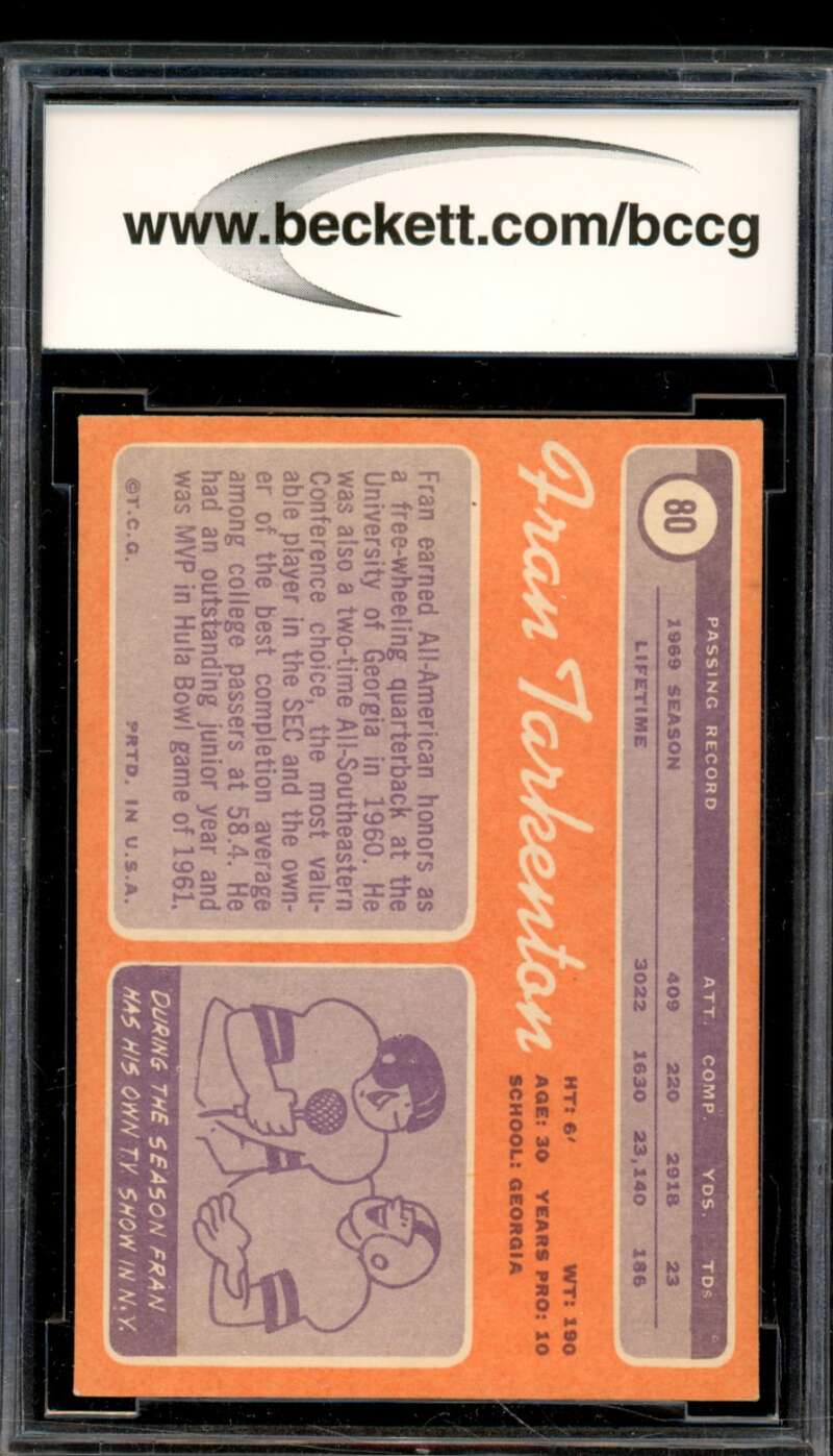 1970 Topps #80 Fran Tarkenton Card BGS BCCG 8 Excellent+ Image 2