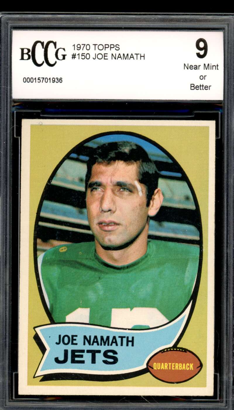 1970 Topps #150 Joe Namath Card BGS BCCG 9 Near Mint+ Image 1