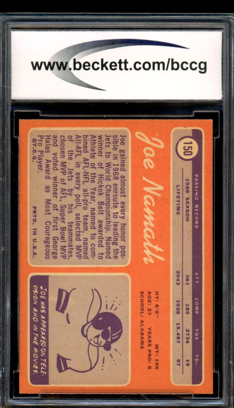 1970 Topps #150 Joe Namath Card BGS BCCG 9 Near Mint+ Image 2