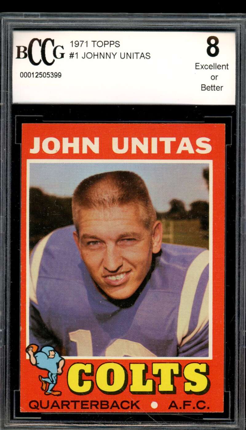 1971 Topps #1 Johnny Unitas Card BGS BCCG 8 Excellent+ Image 1