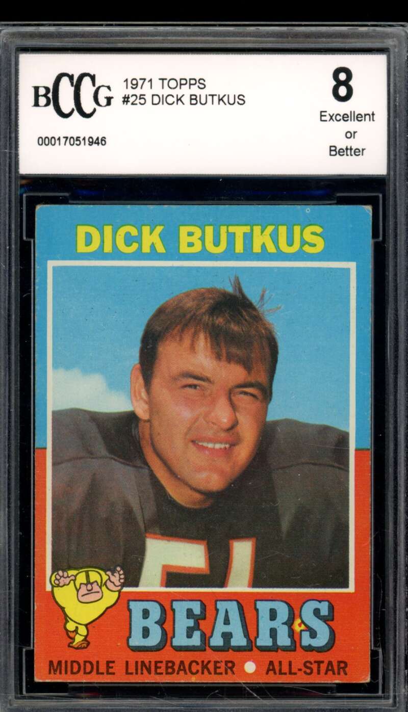 1971 Topps #25 Dick Butkus Card BGS BCCG 8 Excellent+ Image 1