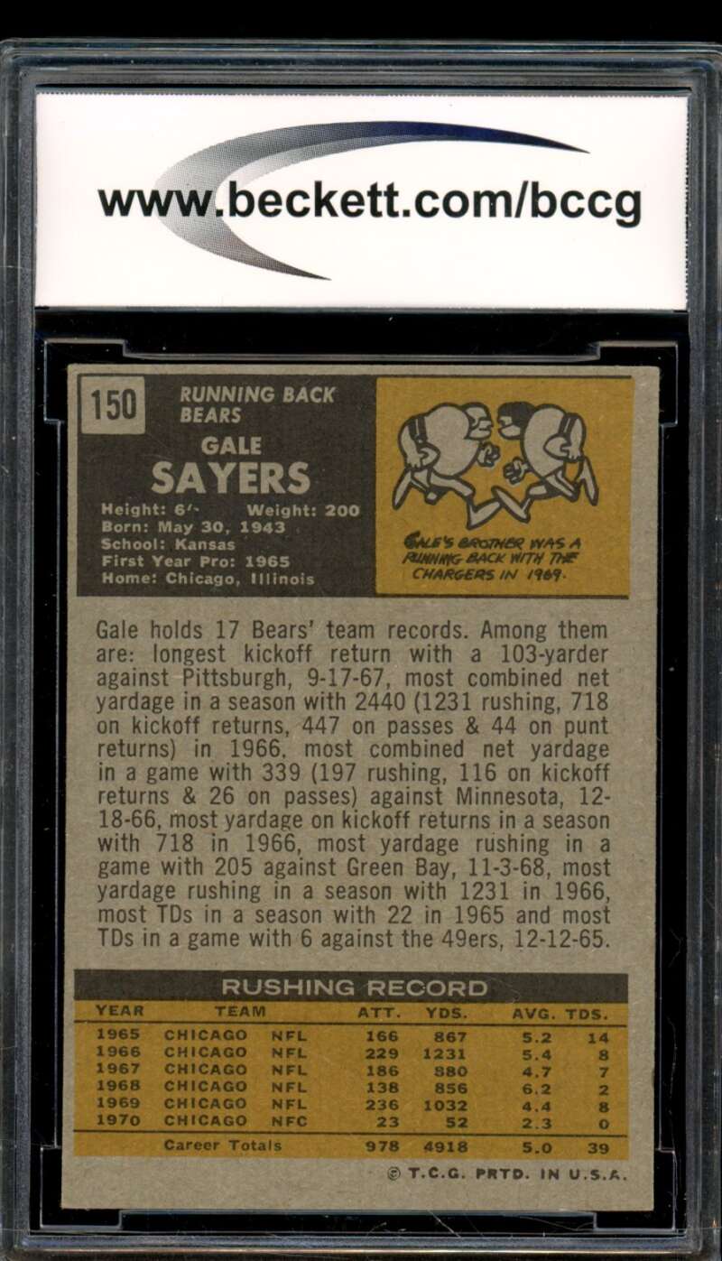1971 Topps #150 Gale Sayers Card BGS BCCG 8 Excellent+ Image 2