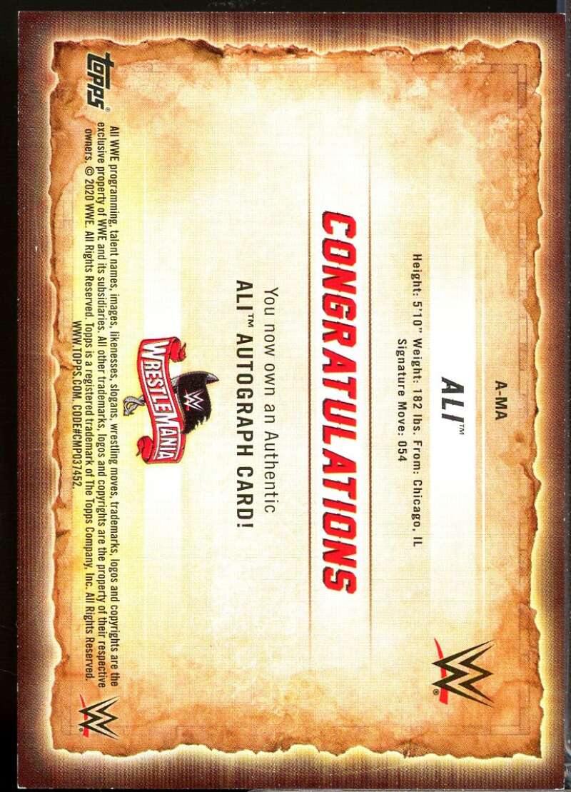 Ali Card 2020 Topps WWE Road to WrestleMania Autograph /99 #AMA  Image 2