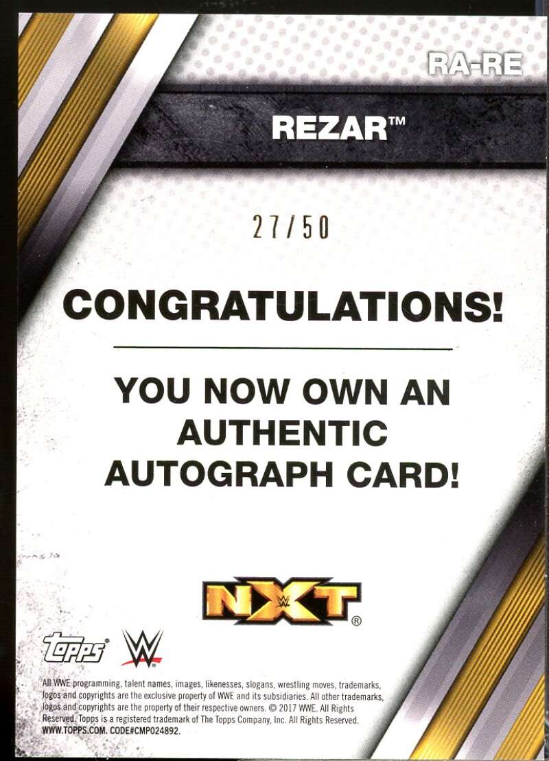 Rezar Card 2017 Topps WWE NXT Autographs Blue /50 #RARE  Image 2