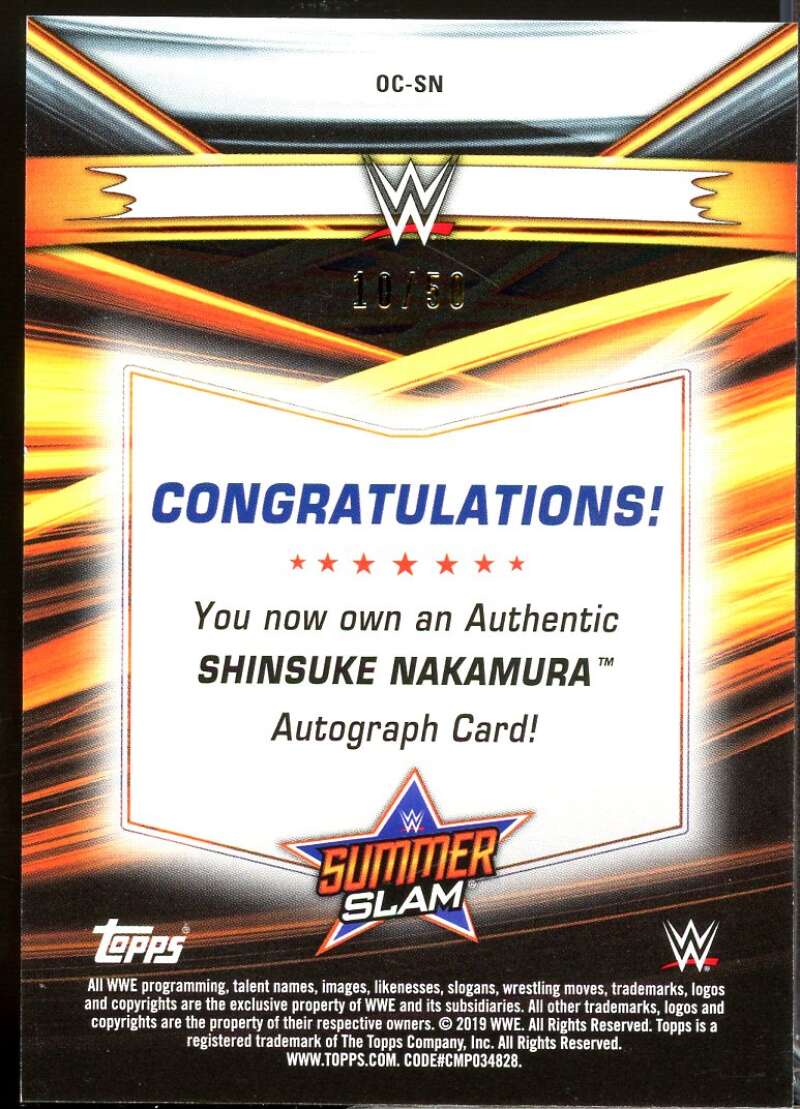 Shinsuke Nakamura Card 2019 Topps WWE SummerSlam Autographs Blue /50 #OCSN  Image 2