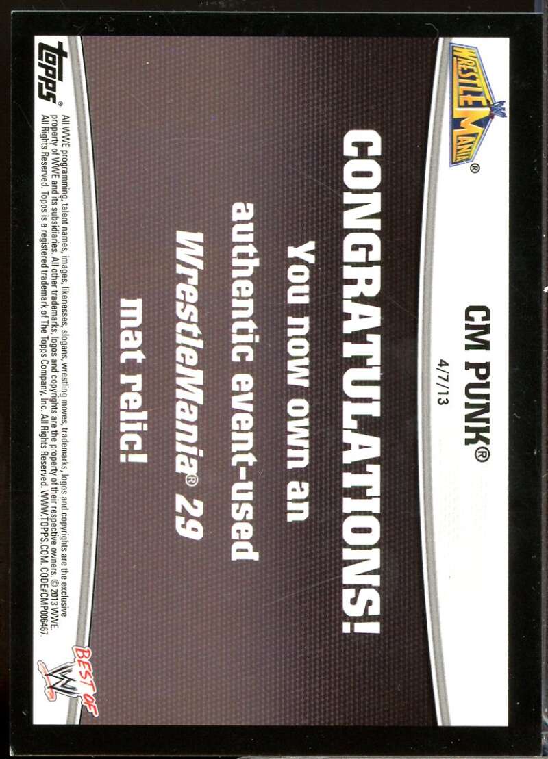 CM Punk Card 2013 Topps Best of WWE WrestleMania 29 Mat Relics #NNO  Image 2