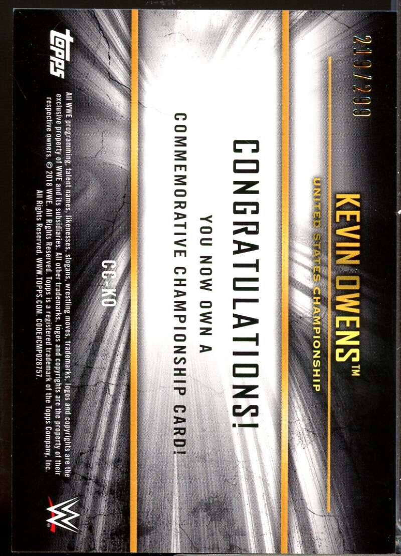 Kevin Owens 2018 Topps WWE Commemorative Championship Medallions /299 #CCKO  Image 2