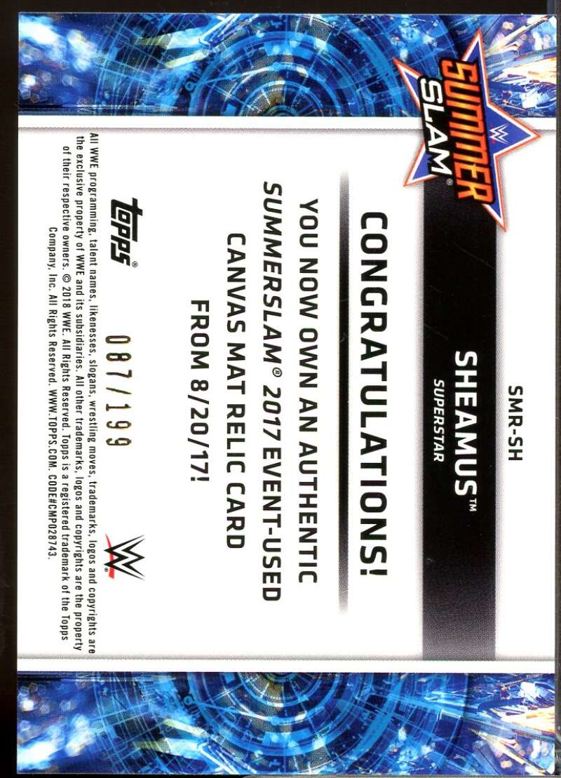 Sheamus Card 2018 Topps WWE SummerSlam 2017 Mat Relics Bronze /199 #SMRSH  Image 2