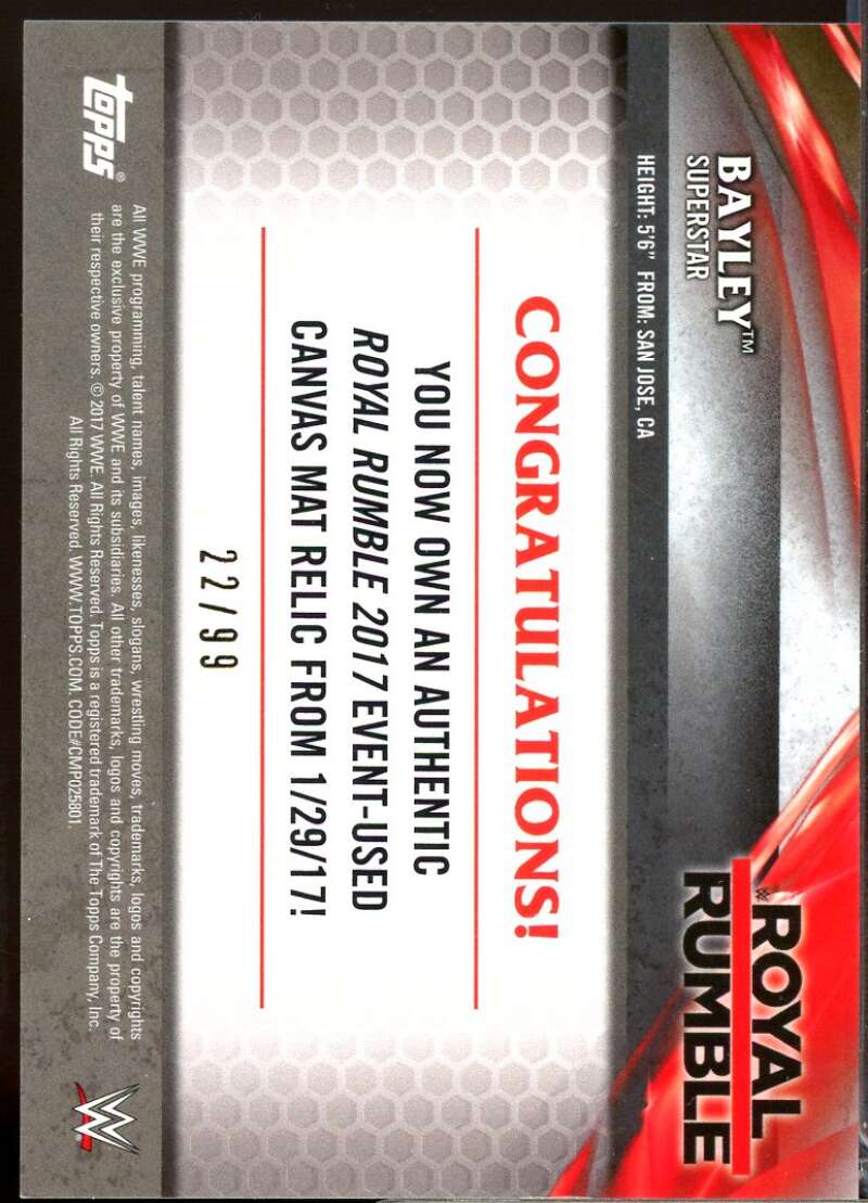 Bayley 2017 Topps WWE Then Now Forever Royal Rumble 2017 Mat Relics Bronze #NNO  Image 2