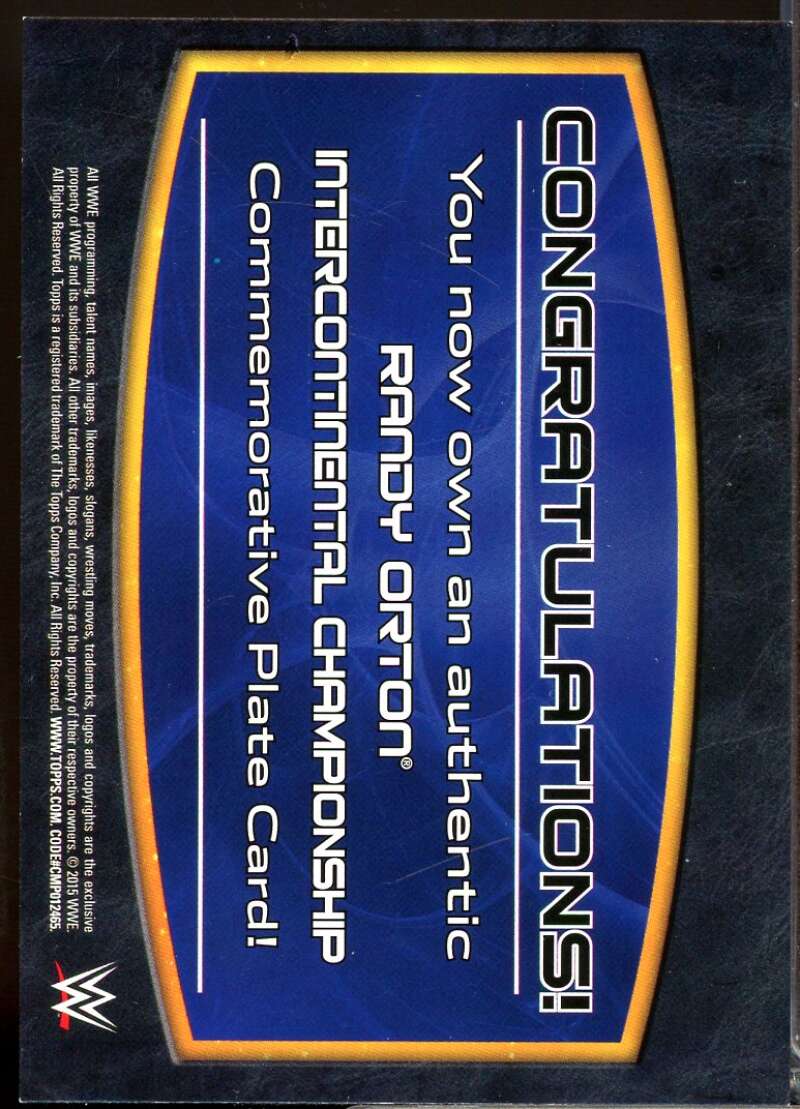 Randy Orton Card 2015 Topps WWE Commemorative Championship Plates #NNO  Image 2