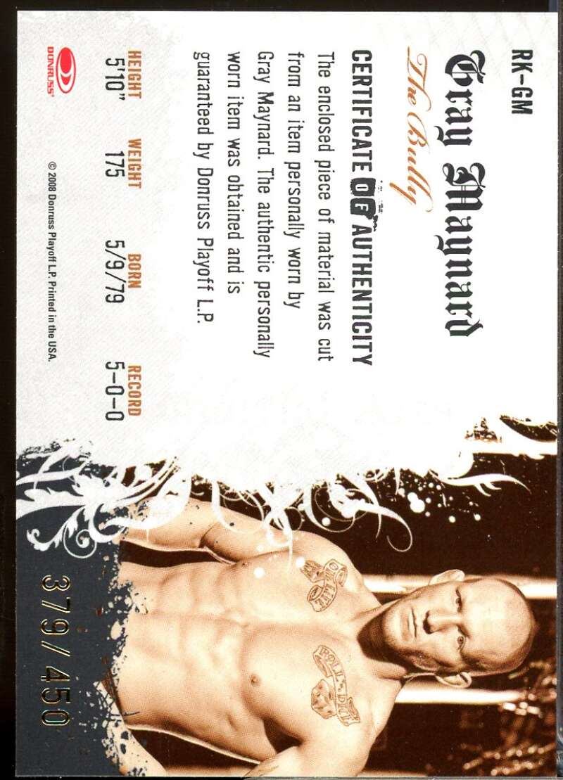 Gray Maynard Card 2008 Americana II Ring Kings Jersey Material /450 #GM  Image 2