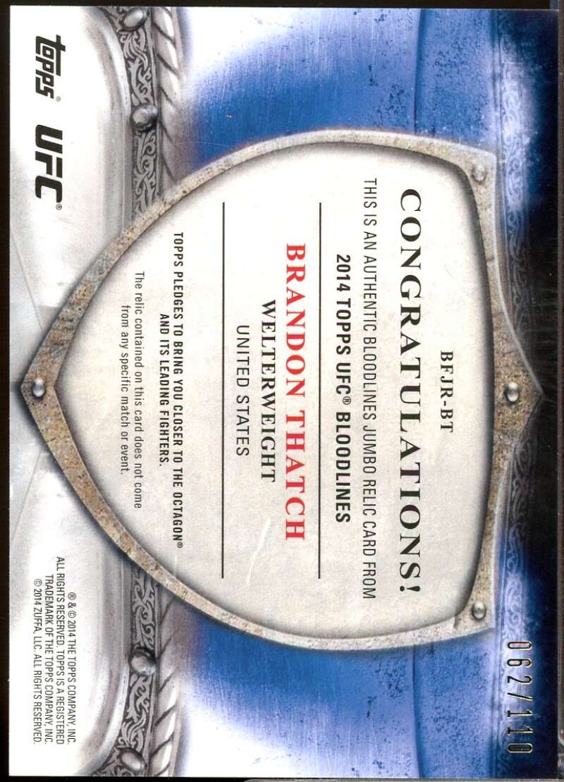 Brandon Thatch Card 2014 Topps UFC Bloodlines Fighter Jumbo Relics /110 #BJFRBT  Image 2
